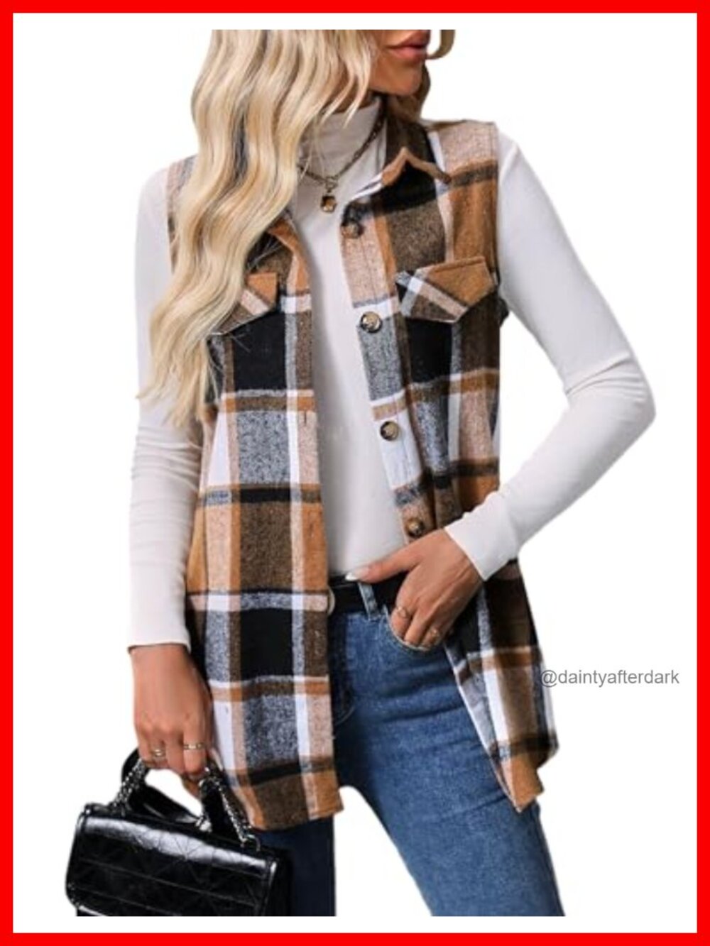 Flannel Plaid Button Down Sleeveless Vest Shacket